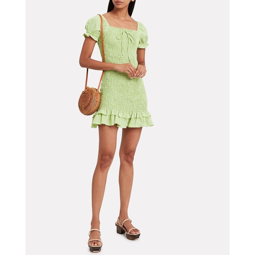 Faithfull the Brand Womens Cette Linen Milkmaid Mini Dress Size S 4 Green Summer